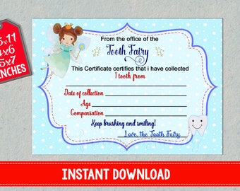 Tooth Fairy Certificate First lost teeth report printable Baby loosing receipt for boys Record instant download
