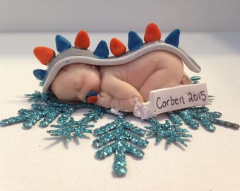 Baby's First Christmas Ornament, Personalized Gift, Dinosaur baby, Dinosaur Ornament
