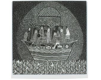 Noah's Ark greeting card, religious card, christening card, blank card 5.25" square card, baptism card, communion card
