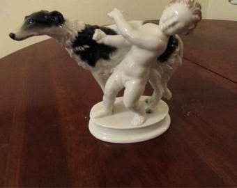 Rosenthal Figurine ~ Putti/ Cherub / Child w BORZOL HOUND #1282