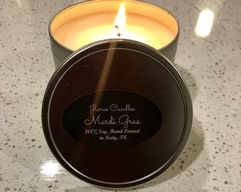 8oz Natural Soy Candle, 8oz tin, Scented Candle, Mardi Gras