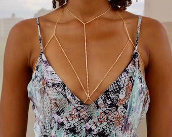 Layered Gold Chain Bralette / Gold Body Chain / Gold Chain Bra/ Body Harness / Body Jewelry / Gold Bra Chain / Bra Cage