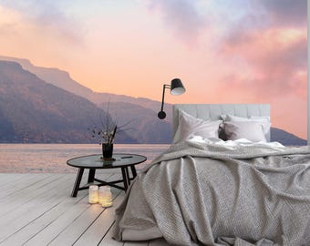 Removable Wallpaper Mural Peel & Stick Cloudy Sky in Pastel Colors Watercolor