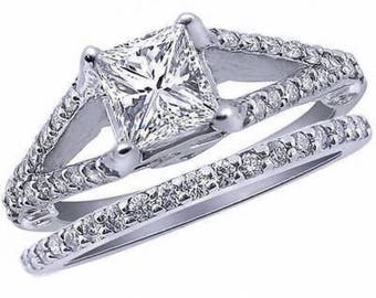 Princess Diamond Engagement Ring Wedding Band Set 1.40ct