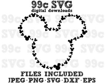 Mickey Heads Outline SVG DXF Png Vector Cut File Cricut Design Silhouette Cameo Vinyl Decal Disney Party Stencil Template Heat Transfer Iron