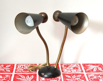 Retro Atomic Cone Shape Double Gooseneck Desk Lamp