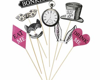 Alice in Wonderland Selfie Props, Photo Booth, Mad Hatter Tea Party, Photo Props, Vintage Tea Party, Bachelorette Tea Party, Baby Shower