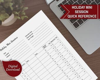 Mini Session Quick Reference Page Planner PDF and INDD Printable