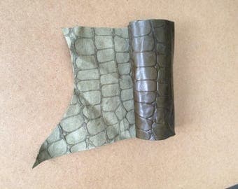 Green Crocodile stamped leather