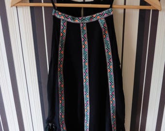 Vintage Black Top/Top With Ribbon/Tunk Top With Ornament/Boho Top/Tunk Top With Tassels