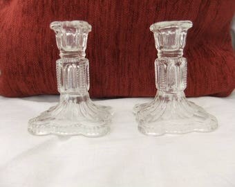 Pair of Pressed glass Candlestick holders vintage 1940,s