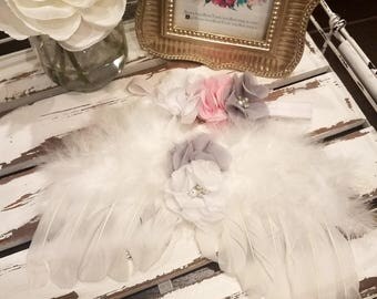 SALE!!! White Newborn Angel Wings & Headband, Feather Wings, Photo Prop - SALE 40% OFF