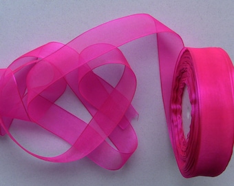 10 meters of 25mm neon pink organza Ribbon