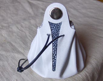 Worn purse wallet white - bright blue leather handmade