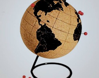 Mini World Cork Globe - Perfect Gift for Globe Trotters - 12 Pins Included - Unique New Globe - Great For Travelers And World Enthusiasts.