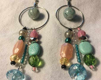 Boho hoop earrings multi color beads.