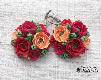 Flower bouquet buttercups earrings Ranunculus Flower accessory Ranunculus handmade Bouquet of buttercups