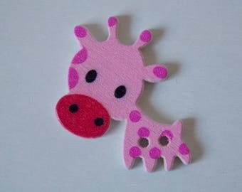 ❤ button giraffe wooden two holes