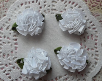 White satin flower green leaves of 3.50 cm diameter (x 4 sheets)