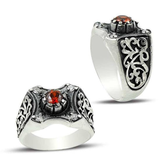 turkish handmade zircon stone men ring 925 sterling silver