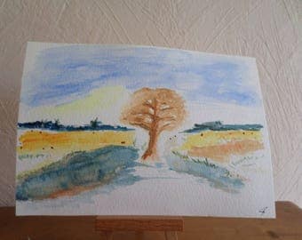 original watercolor painting signed and dated with a tree