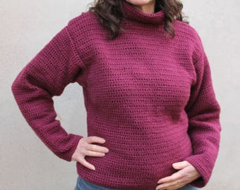 Burgundy crochet Turtleneck Sweater