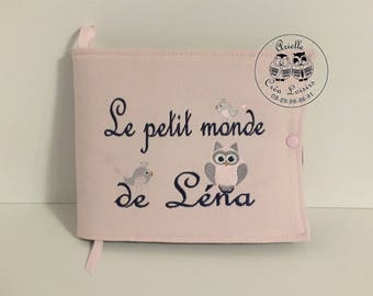 Album photo pour bébé en tissus (prévu pour 10 photos 10X15) personnalisable avec prénom motif hibou