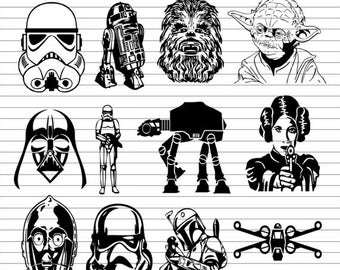 Star Wars SVG, Chewbacca SVG, Yoda SVG, Princess Leia svg, Storm Trooper svg, Darth Vader, R2D2, Cutting Files, Clipart, Vector, eps, Pdf
