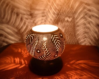 Fern Dream, botanical ambiance table lamp made from a carved calabash