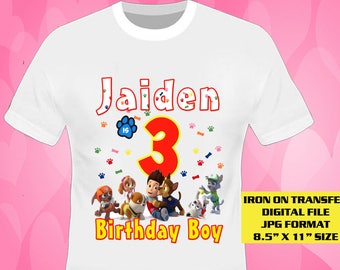 Paw Patrol Iron On Transfer Design , Paw Patrol Boy Birthday Shirt DIY , Digital File Only , JPG , US Paper Size , Personalize Name And Age