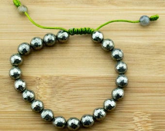 Faceted Pyrite Yoga Bead Bracelet with Labradorite | 8mm | Yoga Jewelry | Meditation Bracelet | Buddhist Mala Bracelet | Free Shipping