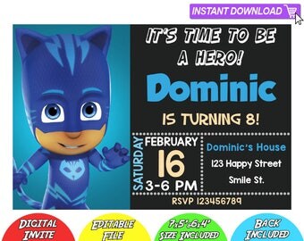 SALE 80% OFF: Pj Masks Invitation, Pj Masks Instant Download Invitation, Pj Masks Invitations, Pj Masks Birthday Invitation, PJ Masks pdf