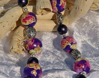 Polymer clay purple flower necklace