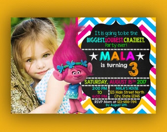 Trolls Birthday Invitation, Trolls Birthday Invitation With Photo, Trolls Birthday, Trolls Birthday Party, Trolls Birthday Invite, Trolls