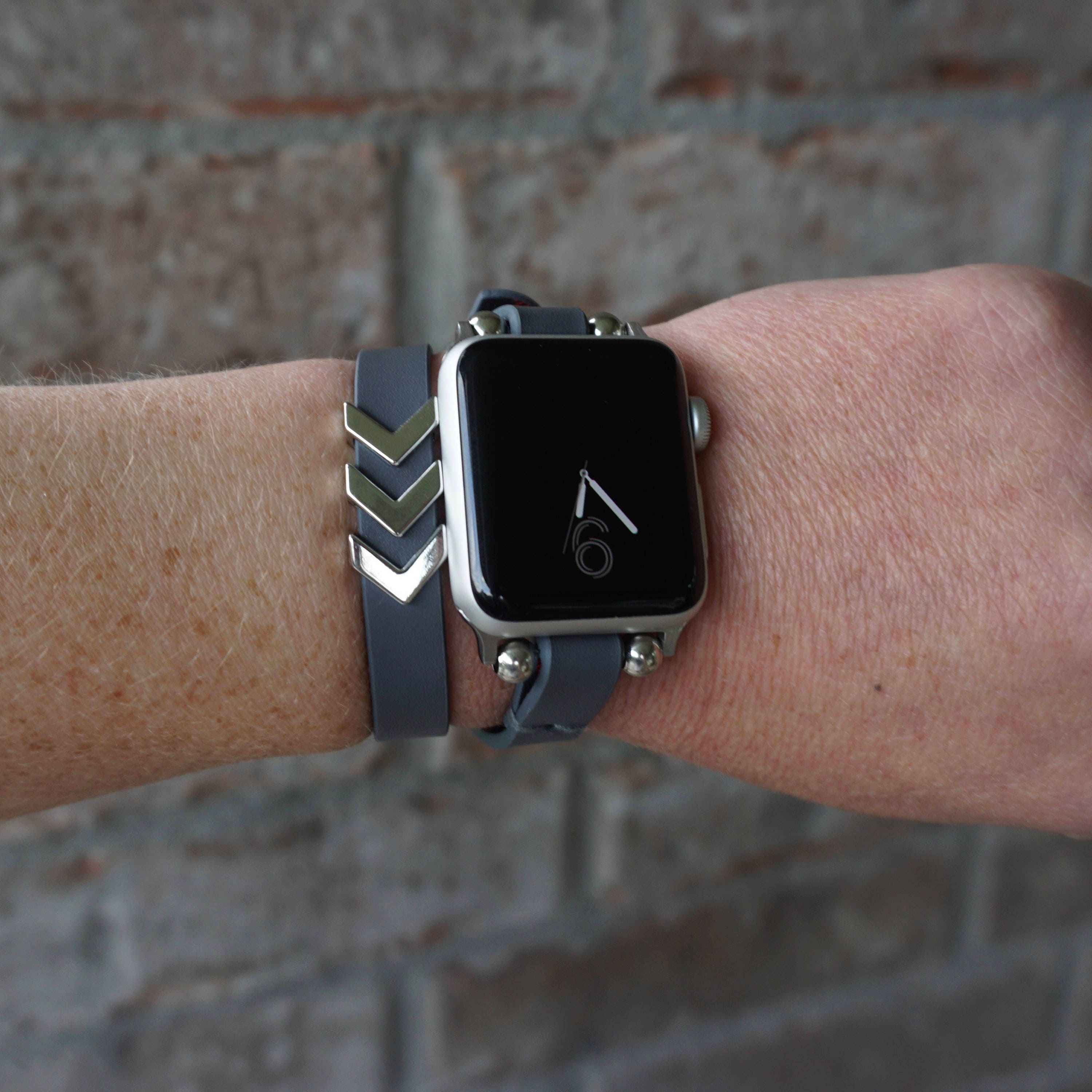 leather double wrap apple watch band