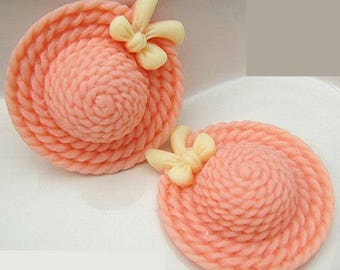 SET of 2 hats 25mm resin pink summer straw Sun Hat yellow bow