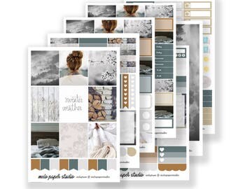 Sweater Weather / Planner Sticker Kit / Erin Condren / Modern / Photography / Functional / Fall / Winter / Gray / Cozy / Forest / Woodland
