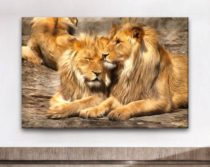 Lion's love canvas, Animal canvas, Canvas art, Large art print, Interior decor, Wall decor, Print, Gift for her, Wall Art, Wall decor, Gift