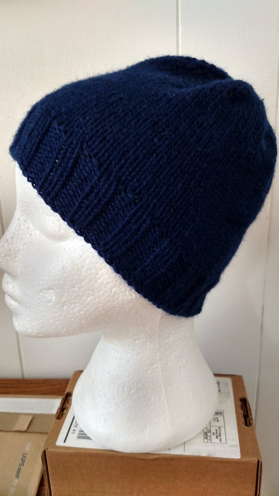 Navy Blue Wool Knitted Beanie
