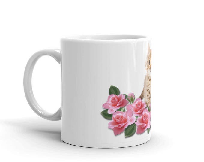 Cat & Roses Coffee Mugs for Coffee Lovers, Gifts for Teachers, Mom, Friend, Grandma, Ceramic, Girls, Women, CoffeeShopCollection