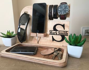 for men, phone station, docking station, personalized gift for him, custom gift, gift for dad, wood docking station, mens gift, gift for him