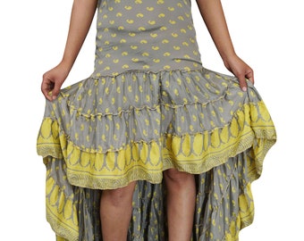 Womens Hi Low Dress Recycled Silk Flowy Gray Printed Alexa Strapless Fishtail Dresses M/L