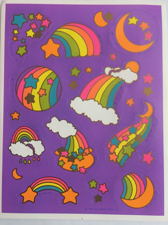 Rainbows, 80s, Vintage, Single Sticker Sheet, 1980's, Scrap Booking ...