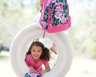 ON SALE Monogram backpack - back to school - monogram backpack for girls - hair bow - backpack and lunch bag set - pencil case - Posie