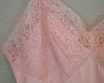 Vintage 60s pastel pink lace nylon slip