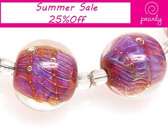 Pearly (6) silver glass round lampwork beads SRA Made to order