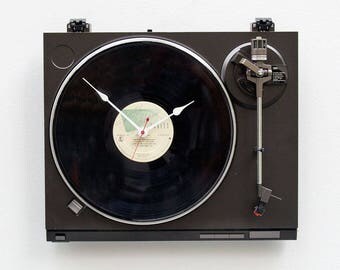 Record player clock, record album clock, music lover clock, The Eagles, upcycled large wall clock, vintage, Recycled Turntable Clock