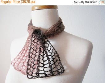 First Fall Sale - 15% Off Bittersweet Brown and Blush Hand Knit Scarflette / Mini Scarf / Alice Band Headwrap - Brown and Pink Wool Blend Ya