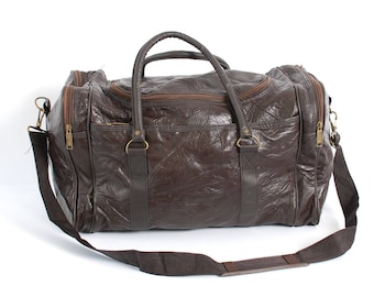 PATCHWORK brown leather 80s 90s DUFFEL travel overnight LARGE shoulder strap bag