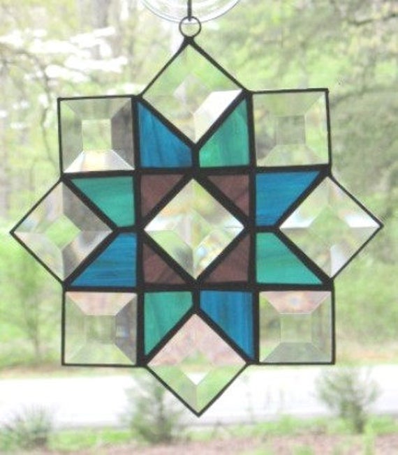 Stained glass suncatcher cross quilt pattern in streaky